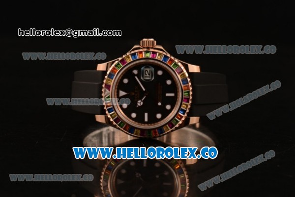 Rolex Yacht-Master 40 Asia 2813 Auto/Swiss ETA 2836/Clone Rolex 3135 Automatic Steel Case with Black Dial Colorful Sapphire Bezel and Black Rubber Strap (BP) - Click Image to Close